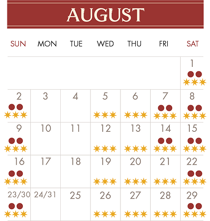 Month of August departure calendar